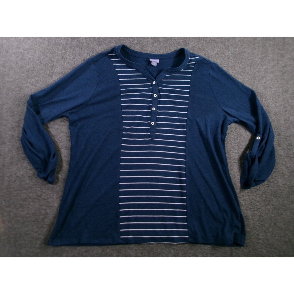 Laura Scott Top Women Extra Large Blue Striped Base Layer Capsule Office Popover